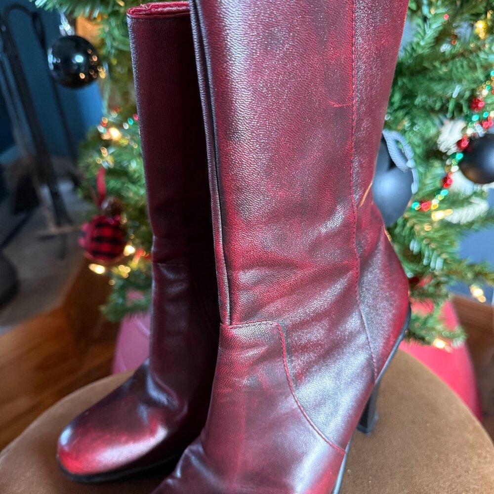 Tommy Hilfiger Red Leather Mid-Calf Heeled Boots